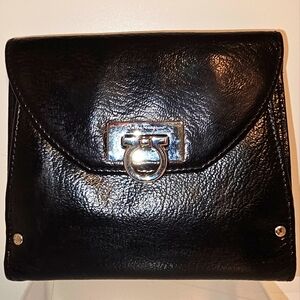 Salvatore Ferragamo Black Leather Wallet with Silver Lock - EUC